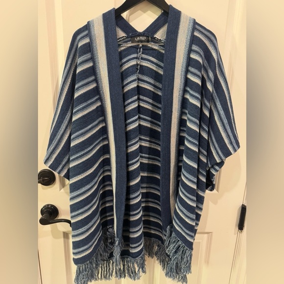 Lauren Ralph Lauren Fringe Trim Open Cardigan S/M EUC - Picture 4 of 11